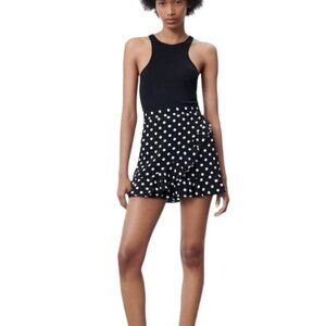 ZARA POLKA DOTS RUFFLED SKORT BLACK/WHITE SIZE XS  8372/230/093
